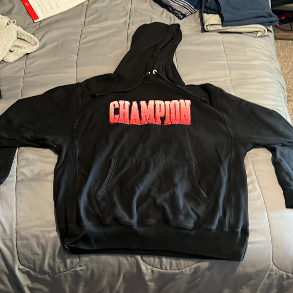 XL patch reverse weave logo hoodie